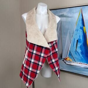 Entro vest open-front sherpa fleece-lined tartan plaid size small NWT